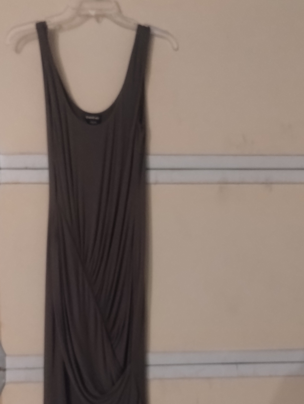 BeBe Sleeveless Scoop Neck Draped Maxi Dress - Olive Green